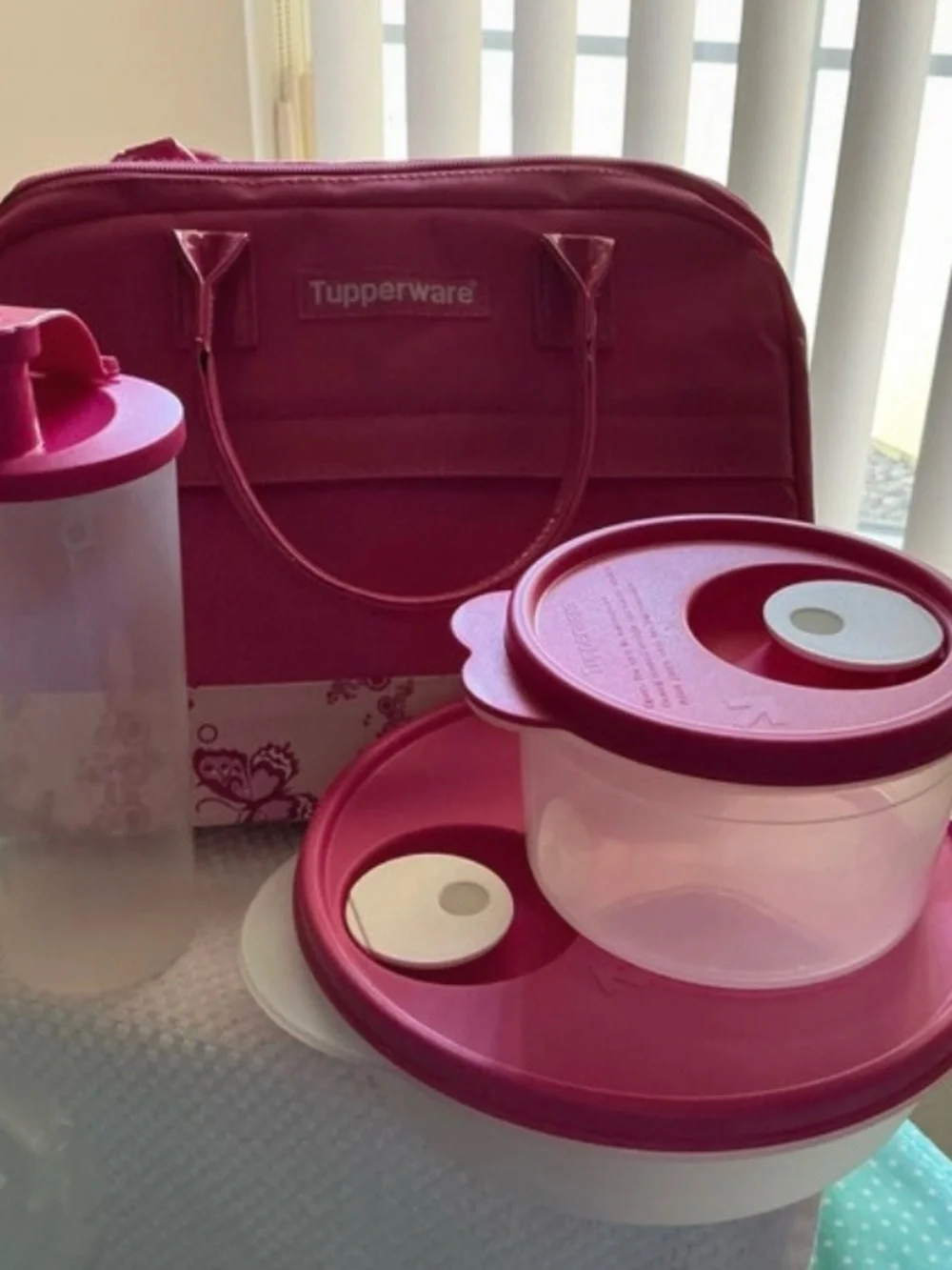 vintage Tupperware Pink Lunch Tote Set